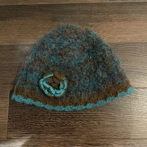 Tabask Handmade in Peru Alpaca Blend Hat Crocheted Floral in Blue/Brown OS